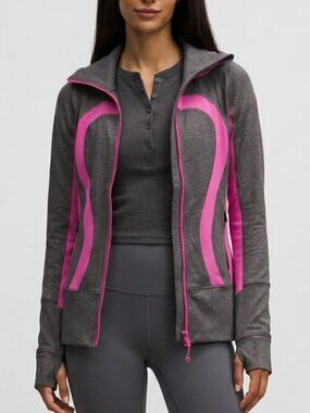 lululemon In Stride Jacket Women Grey/Pink Full Zip Hooded Size 6